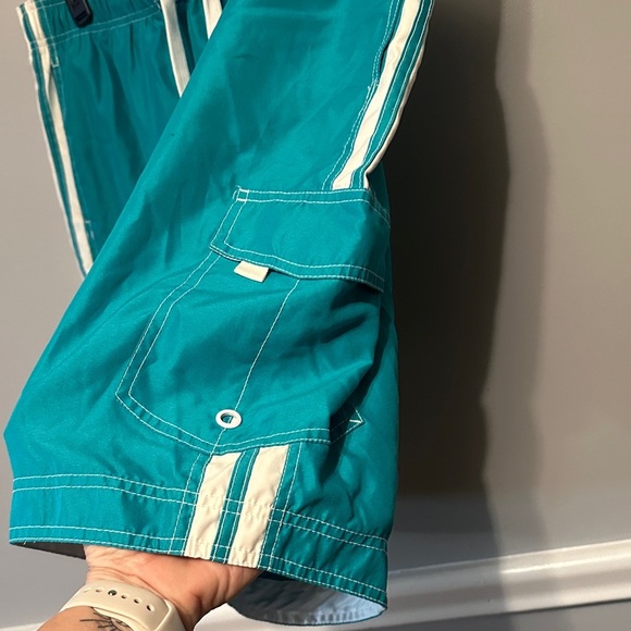 Stylish Teal and White Men's Swim Board Shorts - Picture 4 of 7